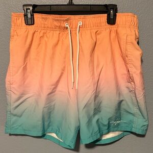 Hollister Stretch Athletic Swim Shorts Orange and Teal Medium